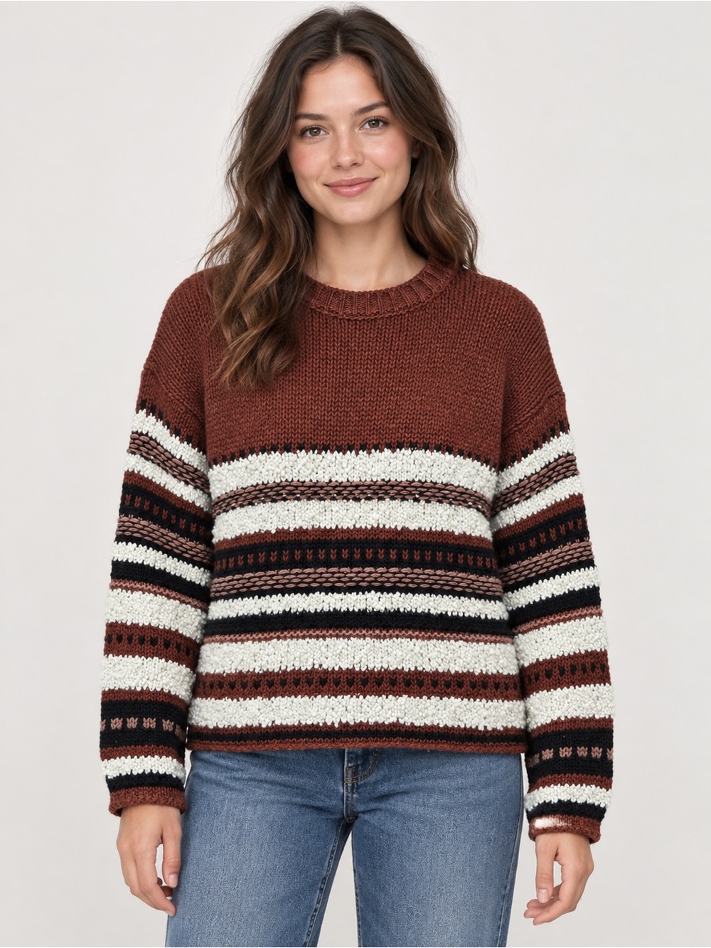 Elsamanda Anthropologie Wool Alpaca Striped Chunky Sweater L Italy